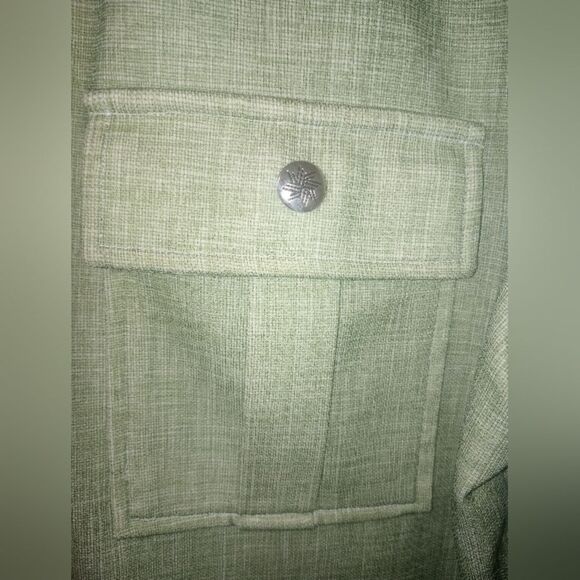 Vintage 70s Green Dagger Collar Zip Front Short Sleeve Shirt Size Medium P2P 22 - Picture 6 of 12